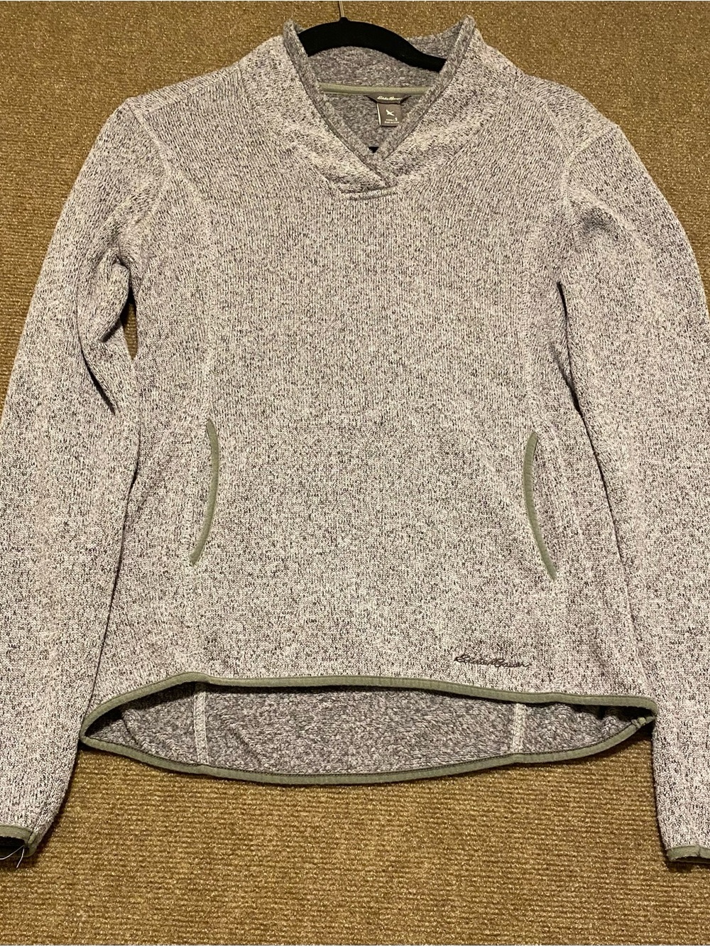 Eddie Bauer Crossover V-Neck Sweater Fleece Pullover S Gray Marled